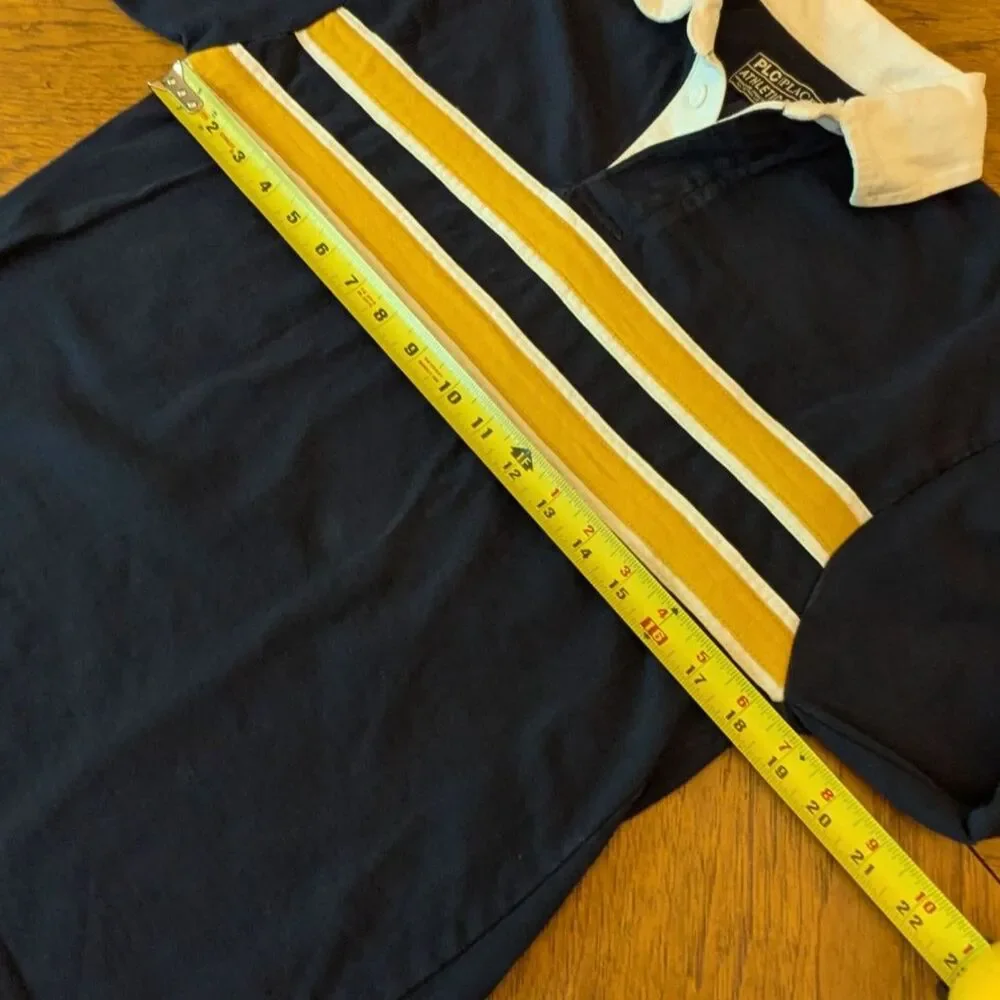 The Children's Place Boys XL Navy Long-sleeve Polo Shirt w/ Yellow/white Stripes
